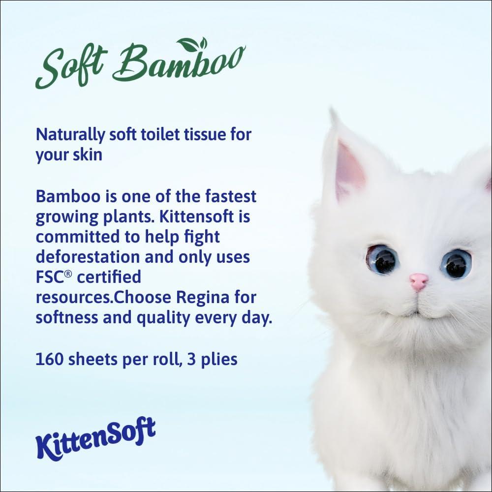 Regina Regina KittenSoft Soft Bamboo - 45 Rolls of Toilet Tissue 3 Ply, 160 Sheets, Naturally Soft For Your Skin, Toilet Tissue made with Bamboo Fibres, 30% PCR Plastic Packaging, FSC Certificated