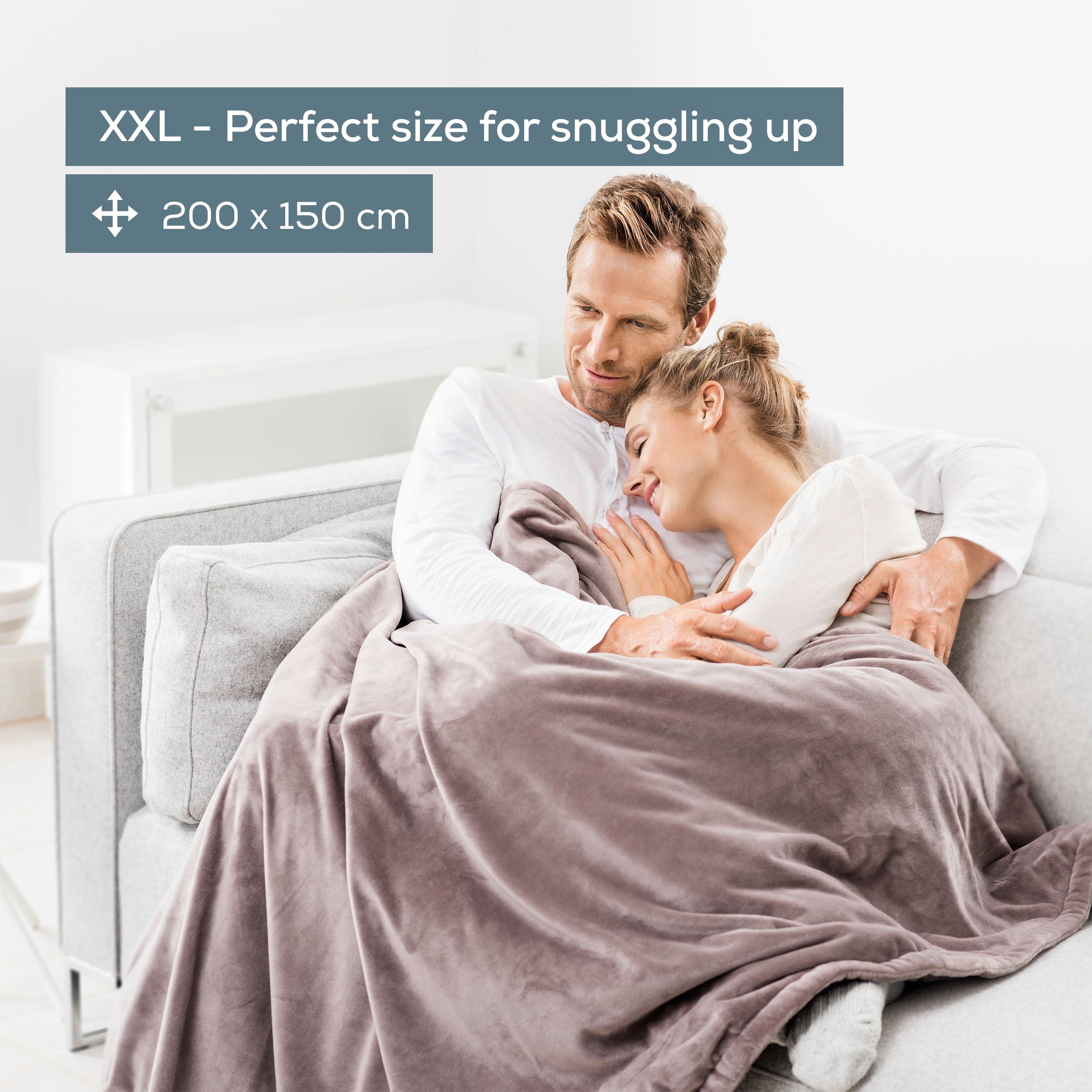Beurer Beurer HD150 XXL Electric Blanket with 6 Temperature Settings, Soft Heated Throw for Cosy Sofa Nights, Automatic Switch-Off & Safety System, Machine-Washable, Taupe, 200 x 150 cm