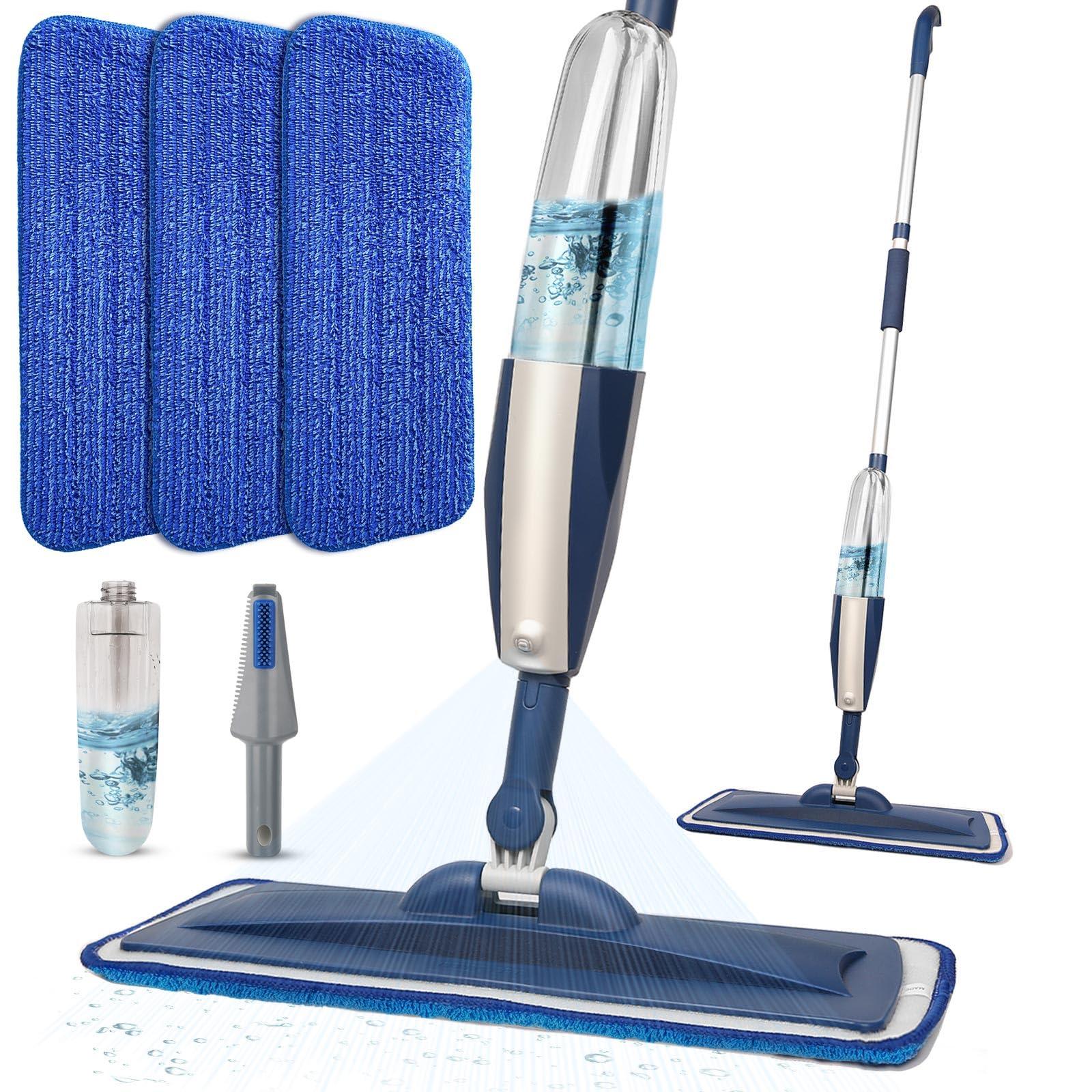 Panda Grip Mops for Floor Cleaning Wet Spray Mop with 14 oz Refillable Bottle and 3 Washable Microfiber Pads Home or Commercial Use Dry Wet Flat Mop for Hardwood Laminate Wood Ceramic