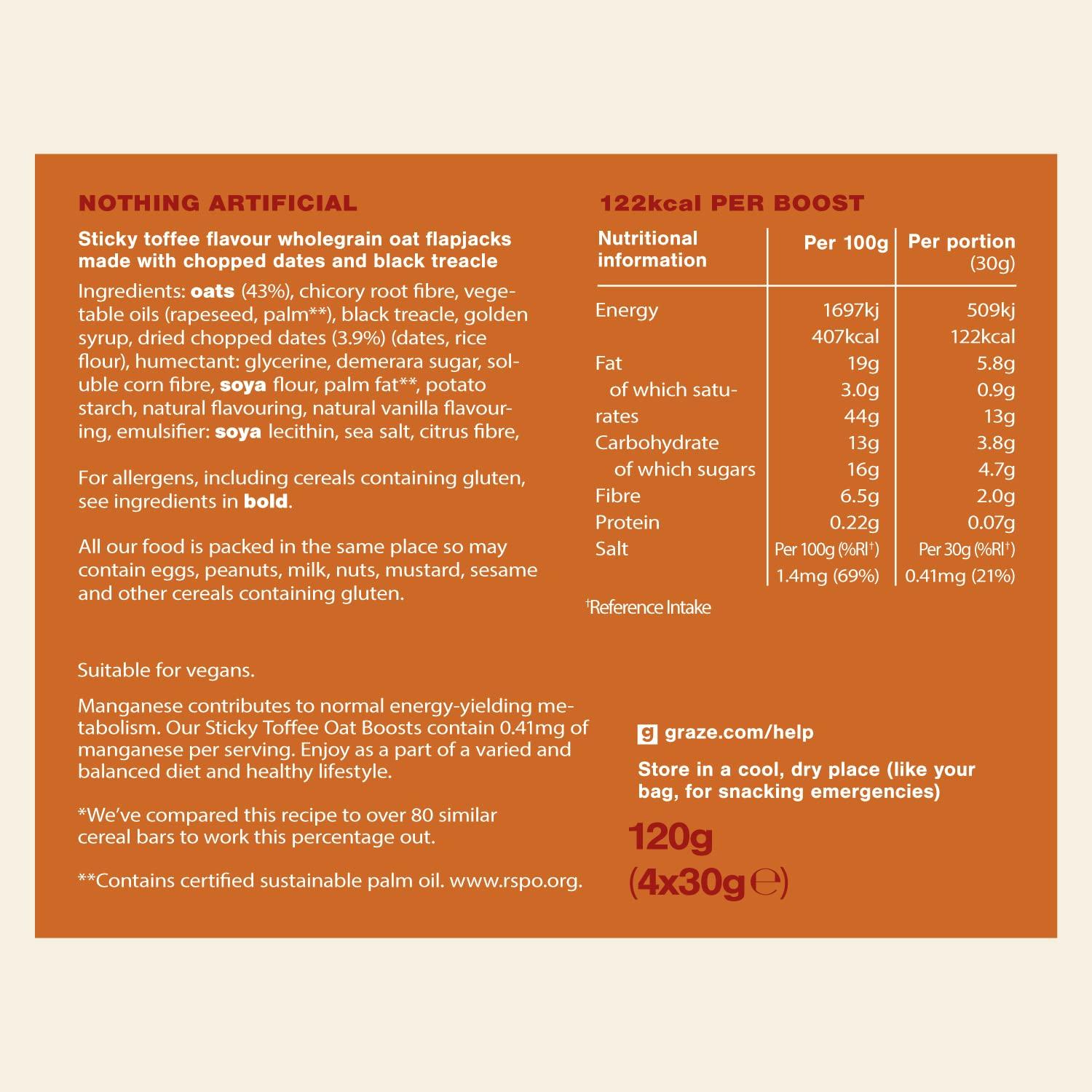 GRAZE Graze - Sticky Toffee Oat Boost Bars Snacks - Vegetarian Snacks with Whole Oats and Natural Flavours - 8 packs of 4 Snack Bars, 32 Snacks total