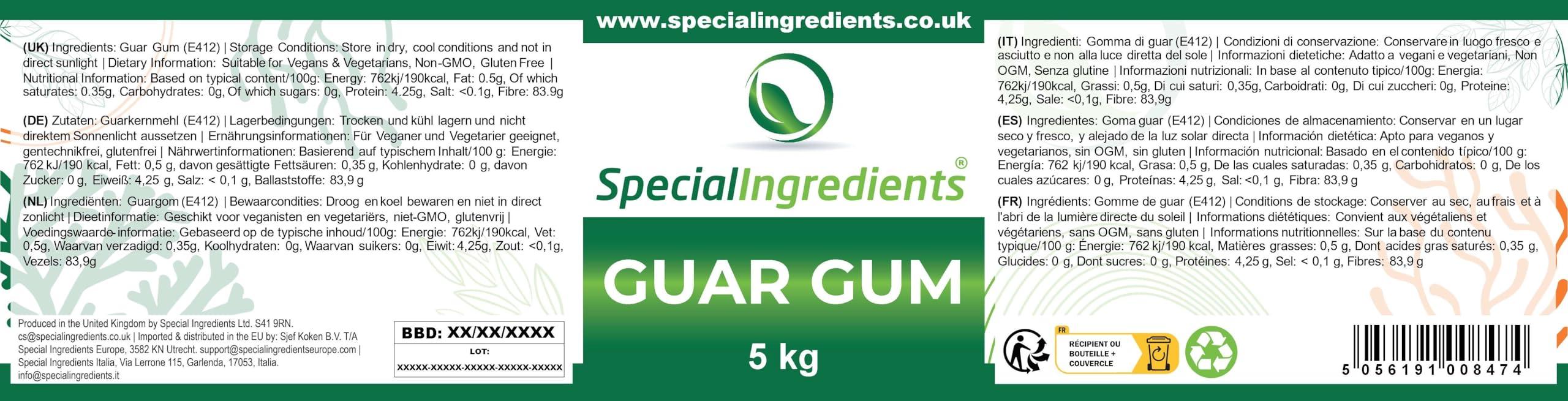 SPECIAL INGREDIENTS Guar Gum Powder 5kg Premium Quality Non-GMO, Gluten Free Recyclable Container