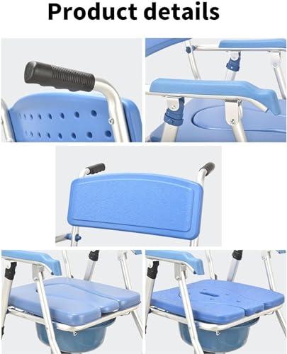 DaoGeSir Rolling Shower Chair with Wheels, Waterproof Wheelchair, Rolling Commode Chair Bedside Commode with Padded Arms, Back and Seat Shower Bath Aid Chair for Elder, Disabled People