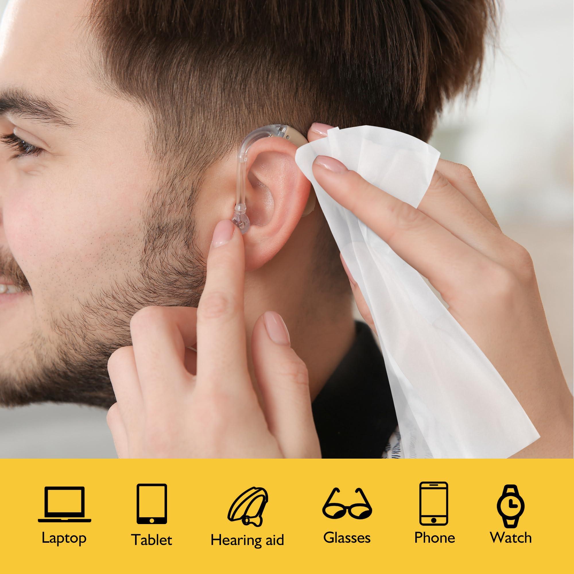 MOSSLIAN MOSSLIAN 100 Pack Hearing Aid Cleaning Wipes Individually Wrapped,Hearing Aid Wipes,Hearing Aid Cleaning Kits,Hearing Aid Accessories,Cleaning Wipes for Screen,Glasses,Phone