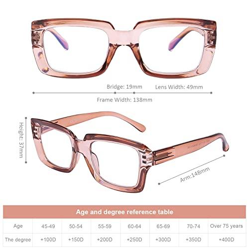 DOOViC DOOViC Reading Glasses 1.75 - Blue Light Blocking Computer Readers Glasses Oversize Frame for Women (Champagne,Rectangular)