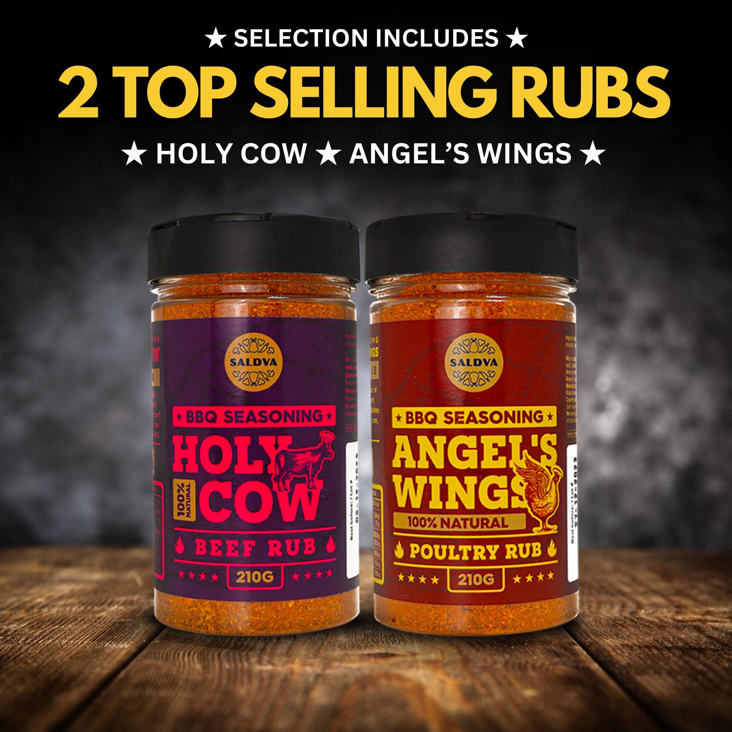 SALDVA Classic Selection of Premium BBQ Seasonings - Holy Cow, Angels Wings, Smoky Pig, Ultimate Rub BBQ Rubs | Pack of 4 | 100% Natural | Great Foodie Gift