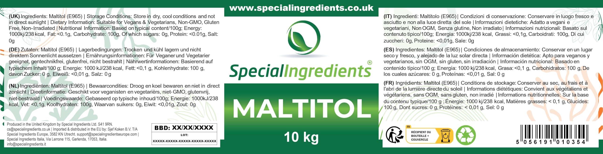 SPECIAL INGREDIENTS Maltitol Powder 10kg Premium Quality, Vegan, Non-GMO, Gluten Free, Non-irradiated  Recyclable Container