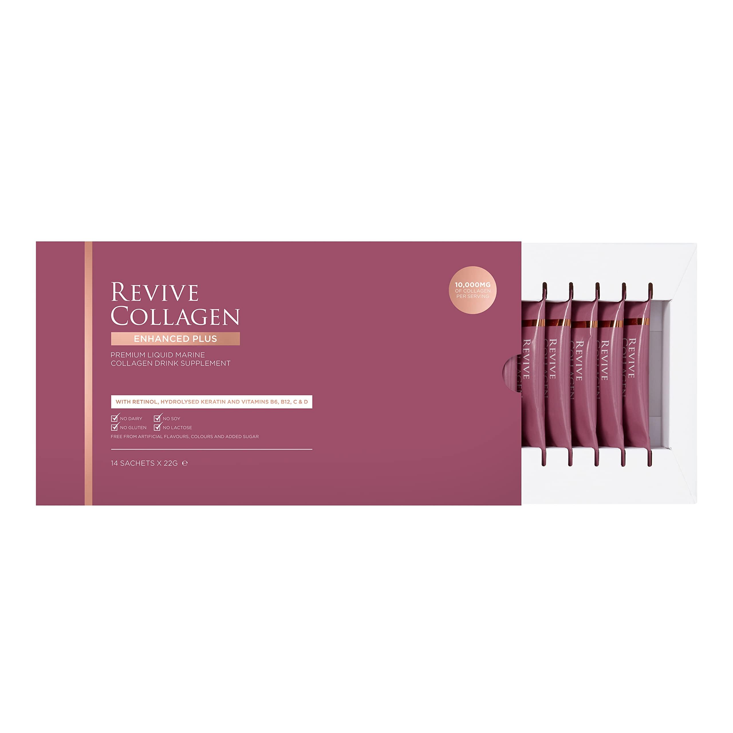 Revive Collagen Revive Collagen Enhanced Plus 10,000mg Hydrolysed Marine Collagen Drink with Added Vitamin A & C for Healthy Skin, Hair, Nails & Joints | Tropical | 14 x Sachets