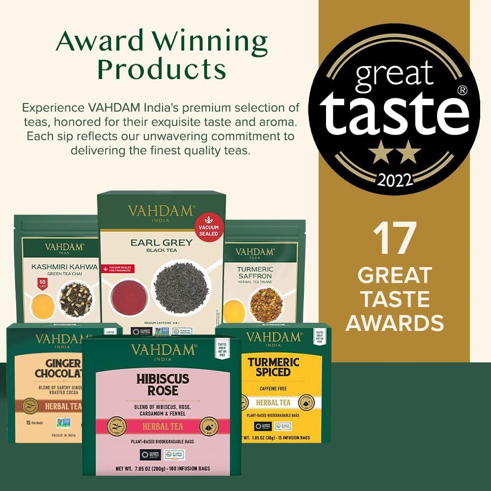 VAHDAM VAHDAM, Turmeric Spice Herbal Tea Bags (100 Pyramid Tea Bags) Caffeine Free | Non GMO, Gluten Free | 100% Pure Herbal Tisane - Savory & Spicy | Whole Loose-Leaf Tea Bags | Resealable Ziplock Pouch