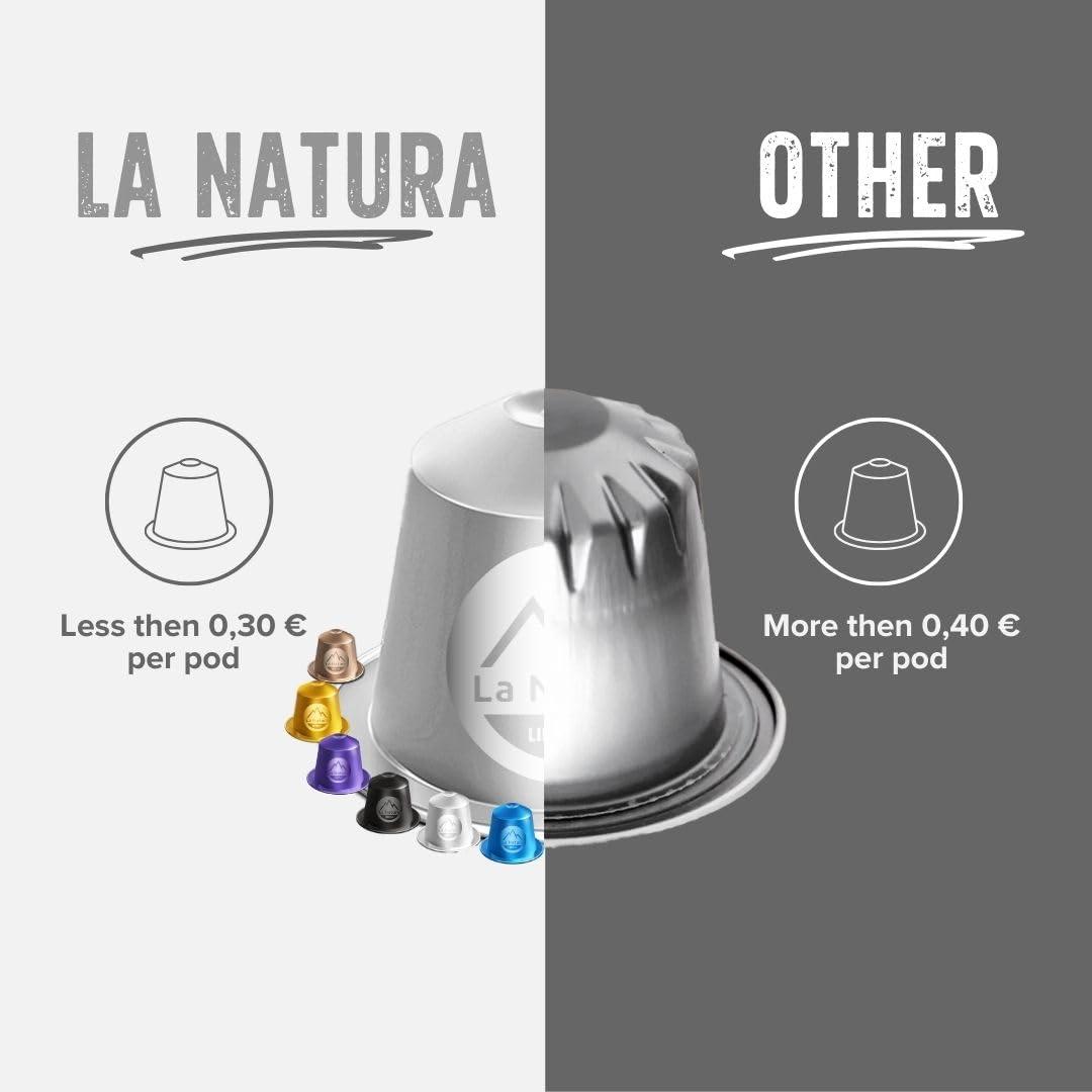 La Natura LIFESTYLE LUXURY VARIETY PACK | 120 coffee capsules in 6 different varieties | 100% Recyclable | Nespresso* compatible coffee capsules from La Natura Lifestyle | Made in Switzerland