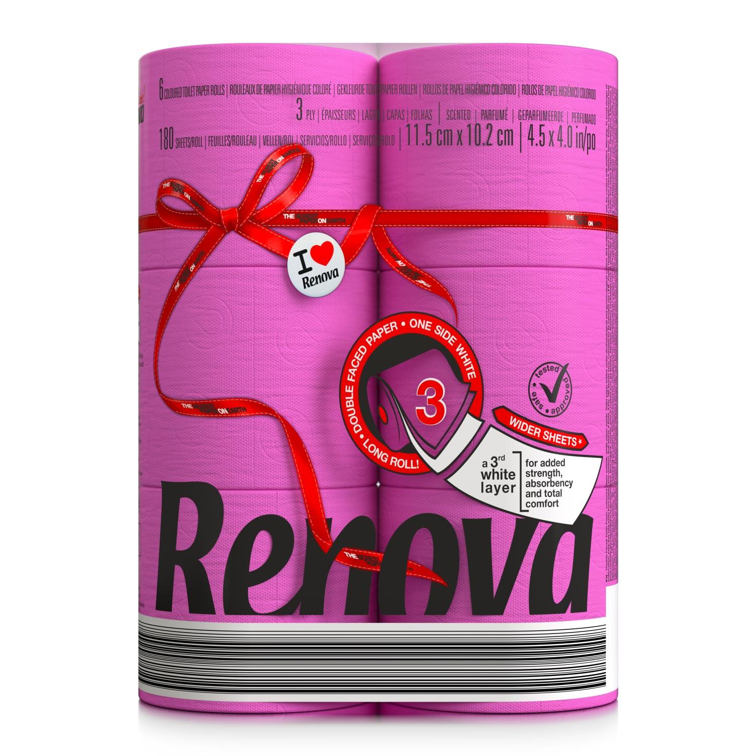 Renova Renova [6 Rolls Fuchsia] 3 Ply Soft Colour Toilet Loo Bathroom Tissue Paper Rolls
