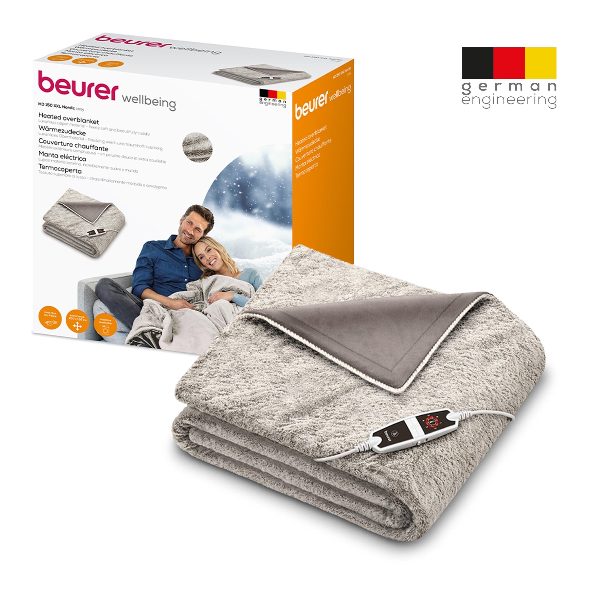 Beurer Beurer HD150 XXL UK Cosy Nordic Electric Blanket with 6 Temperature Settings, Soft Heated Throw with Luxurious Faux Fur, Automatic Switch-Off & Safety System, Machine-Washable, 200 x 150 cm