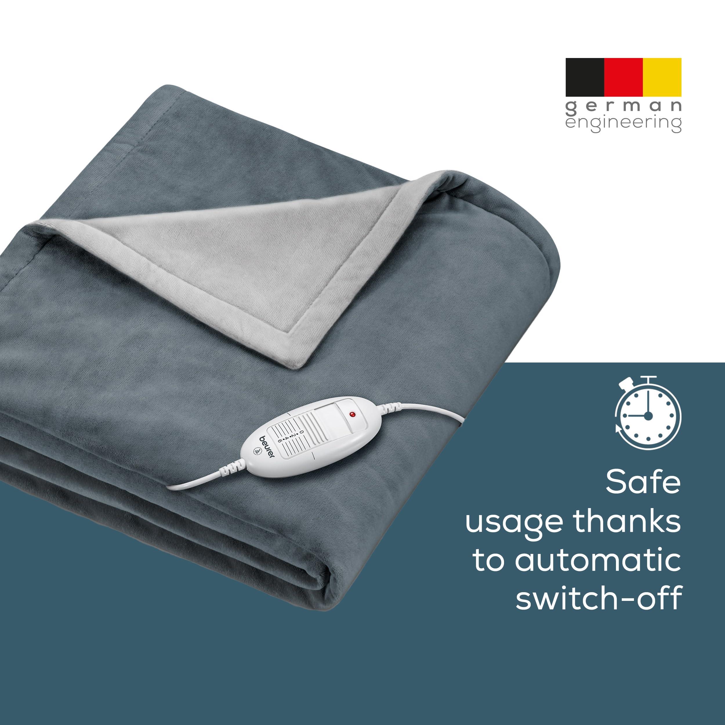 Beurer Beurer HD75 Electric Blanket with 6 Temperature Settings, Soft Heated Throw for Cosy Sofa Nights, Automatic Switch-Off & Safety System, Machine-Washable, Grey, 180 x 130 cm, 100 watts