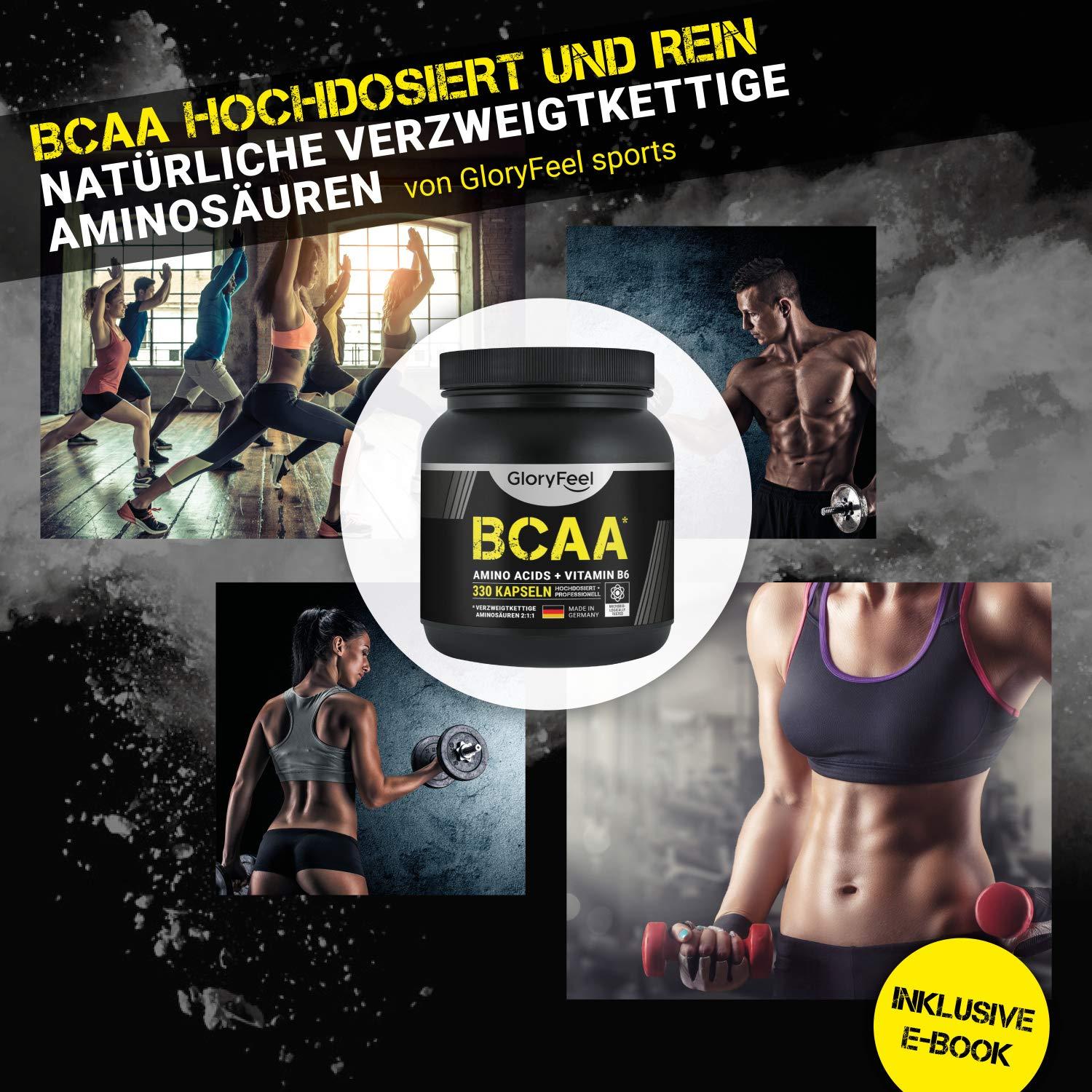 Gloryfeel BCAA 330 Capsules - Essential Amino Acids Leucine, Valine and Isoleucine Plus Vitamin B6 - Laboratory Tested and Made in Germany Without additives