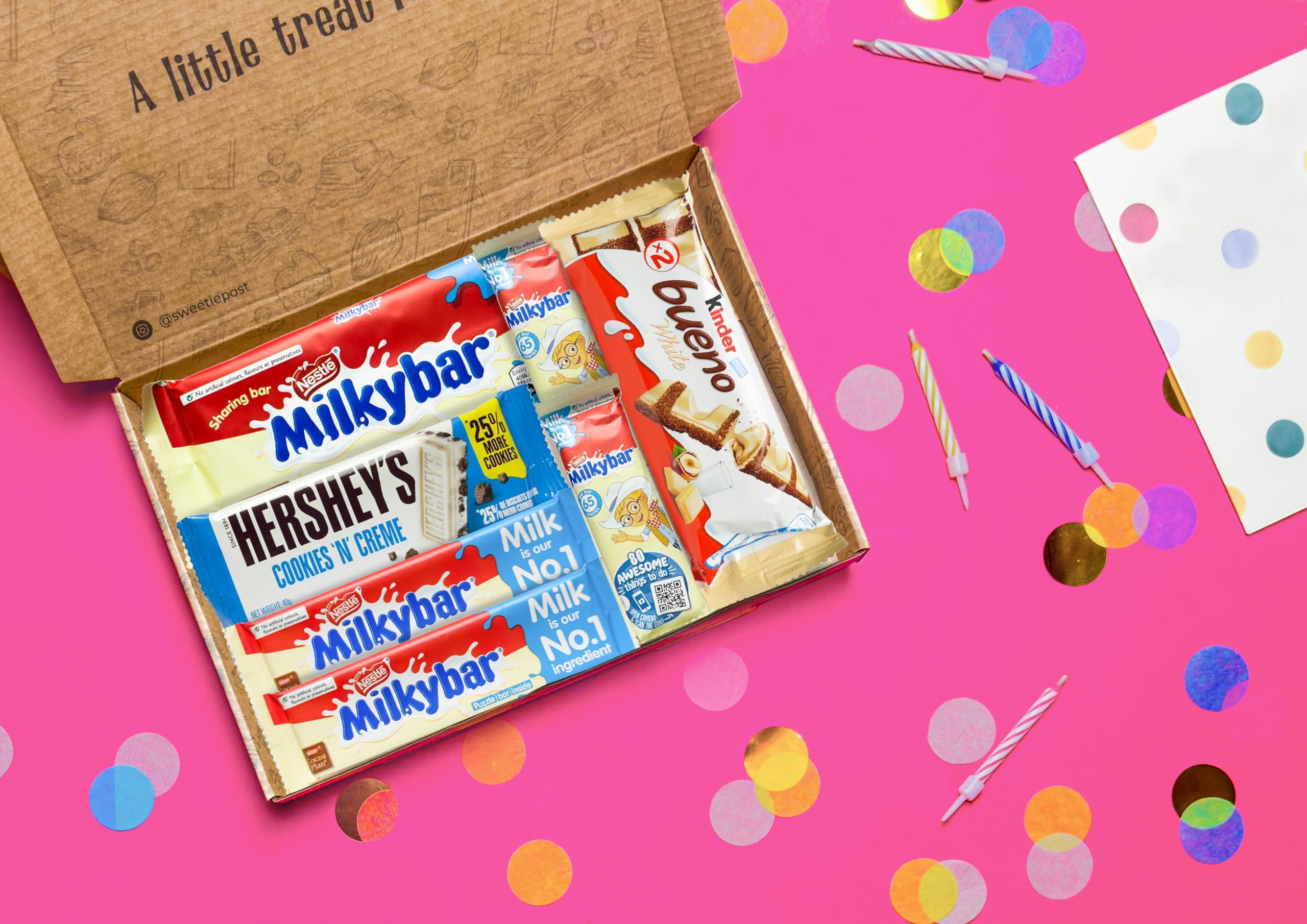 SweetiePost White Chocolate Gift Box | Milkybar Hersheys Selection Box | White Chocolate Kinder Bueno | White Chocolate Hamper | Perfect for a White Chocolate Lover