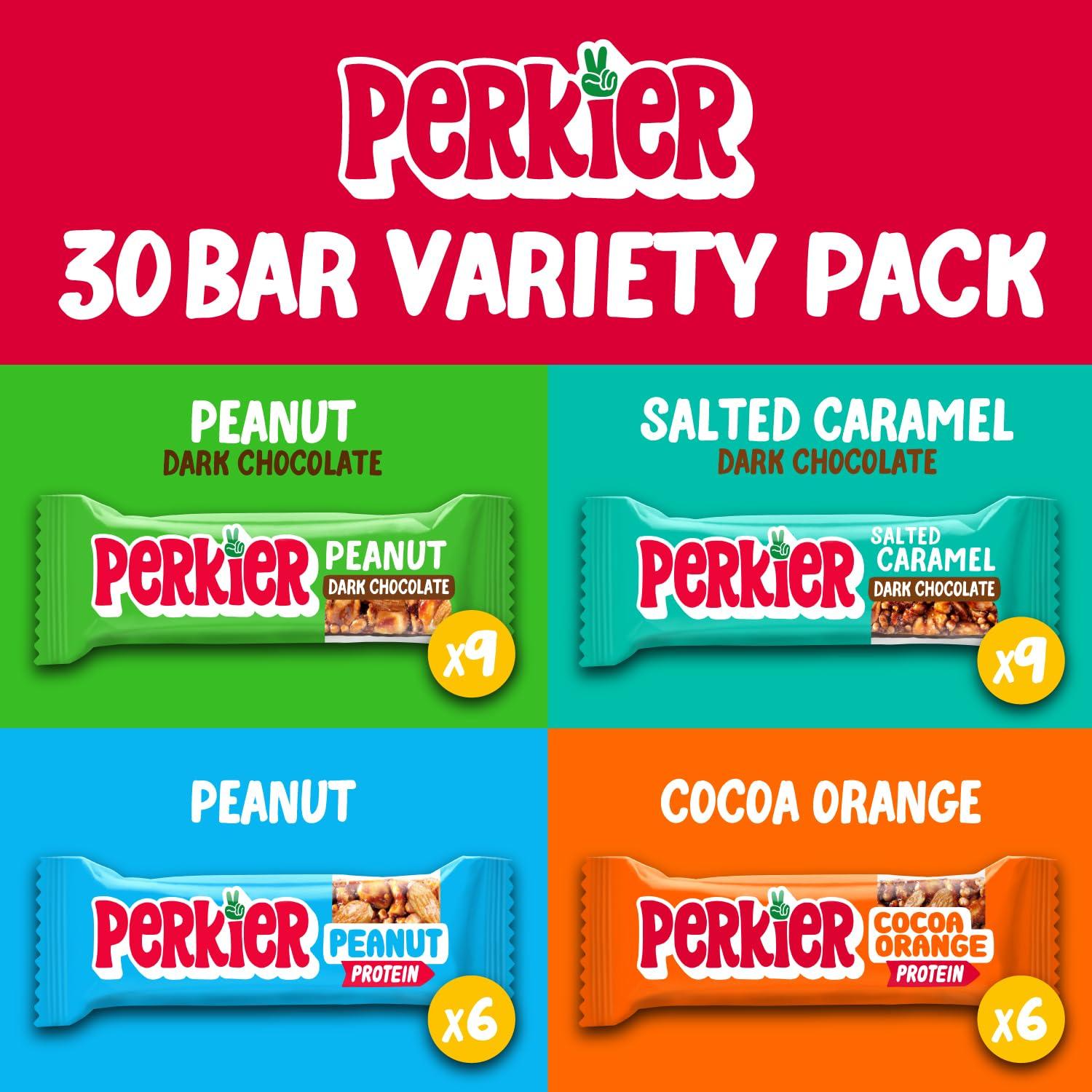 Perkier Perkier Variety Box (30 bars) Vegan - Gluten Free - Protein Packed - Lower Sugar - High Fibre - Snack Bars