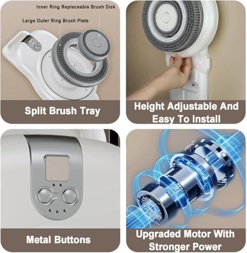 HMHOOXU HMHOOXU Electric Back Bath Brush, Wall Mounted Back Scrubber, Shower Back Scrubber with 360 Automatic Rota-Tion, 2-Speed Adjustment, 18CM Large Brush Head, for Shower, Deep Cleansing.