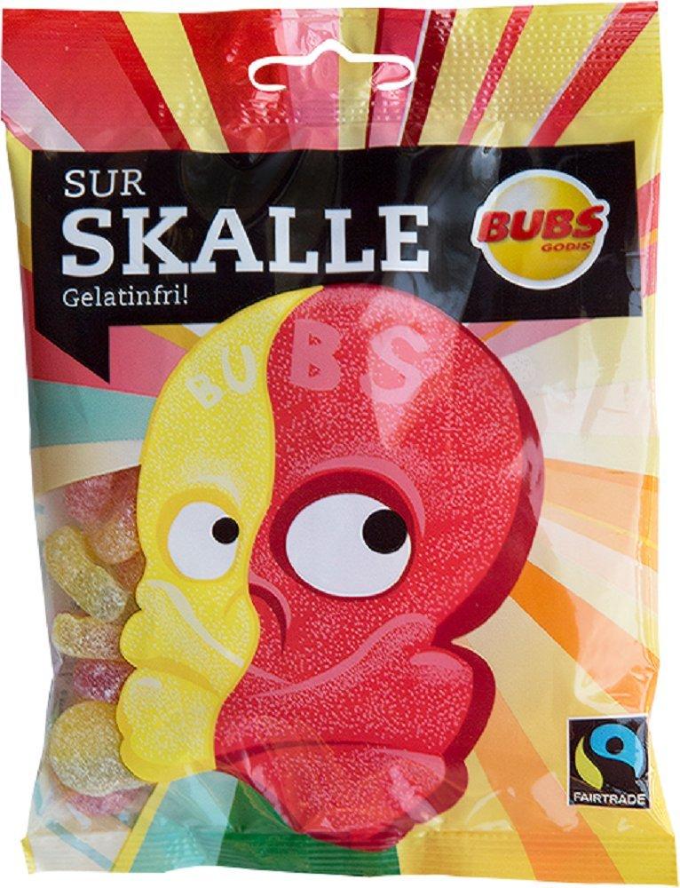 Bubs Godis - Swedish Classic Candy 2 Bags x 90g of Bubs Godis Sur Skalle - Sur Skallar - Skulls - Sour - Fruit - Gelatine Free - Wine Gums - Candy - Sweets