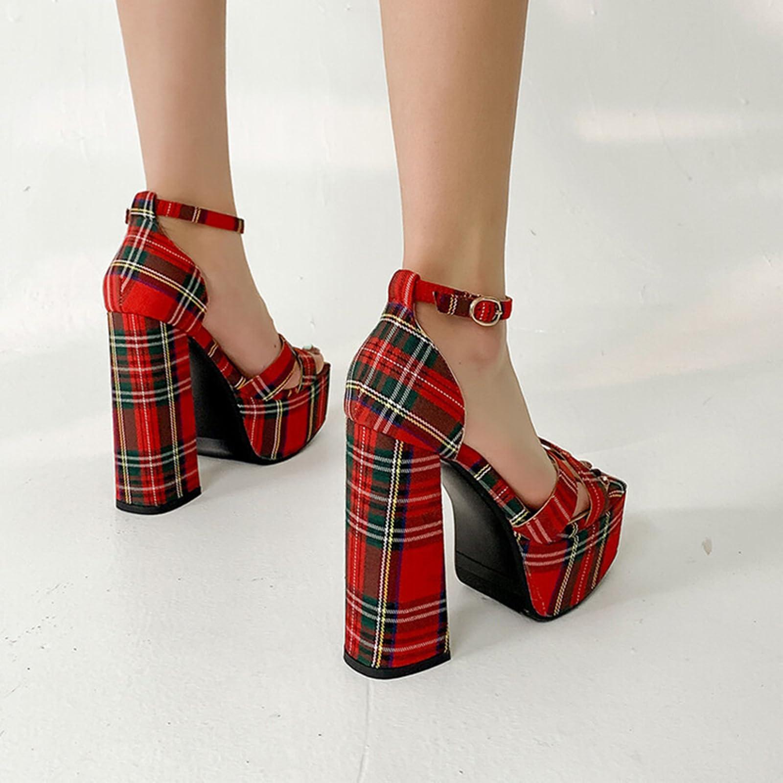 WOkismD WOkismD 14CM Women's Platform High Heel Sandals Fashion Open Toe Square Head Thick Sole Comfortable Sexy Summer Sandals,Red,38