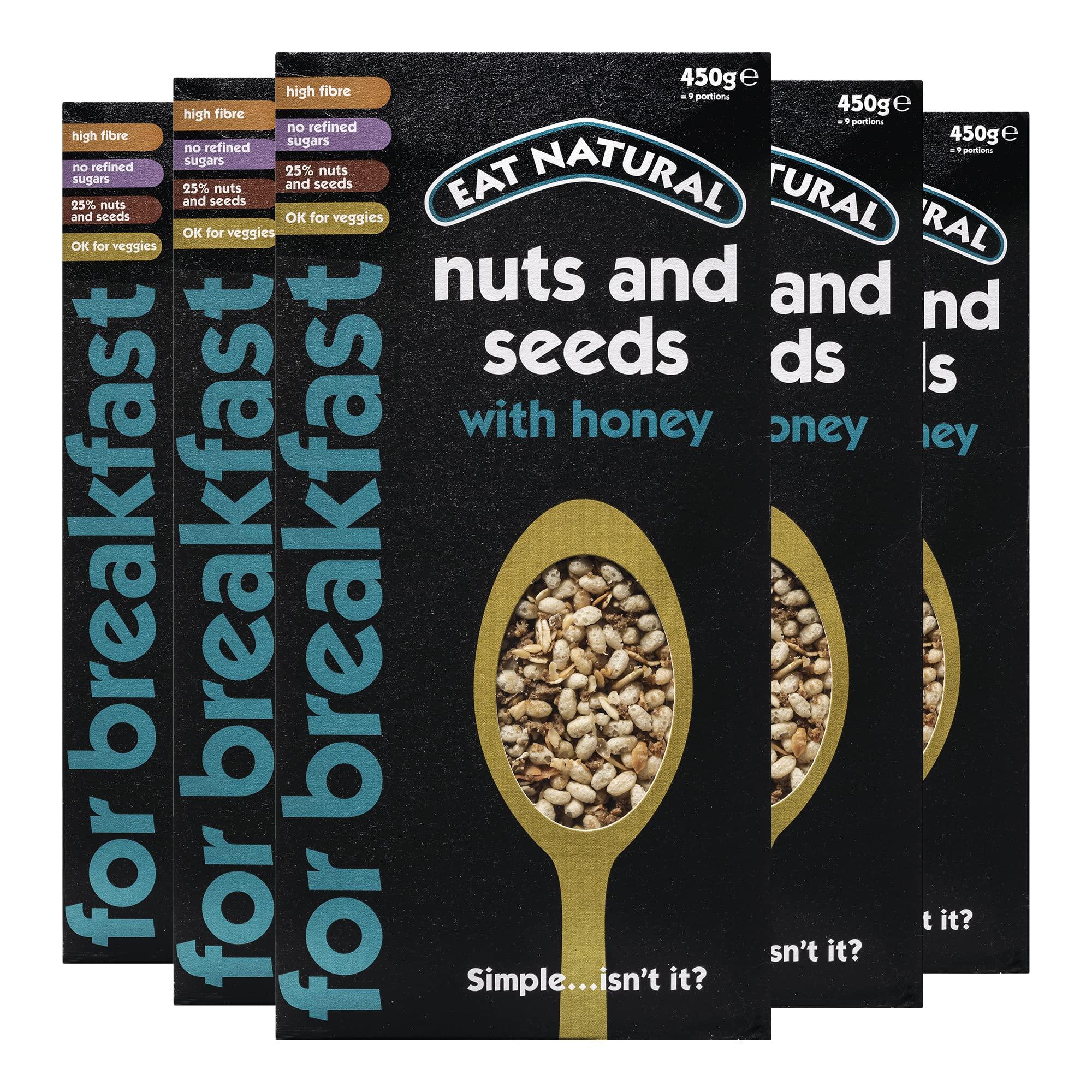 Eat Natural Eat Natural Nuts & Seeds Breakfast Cereal with Honey - High in Fibre Breakfast Muesli - Suitable for Vegetarians ,450 g (Pack of 5)