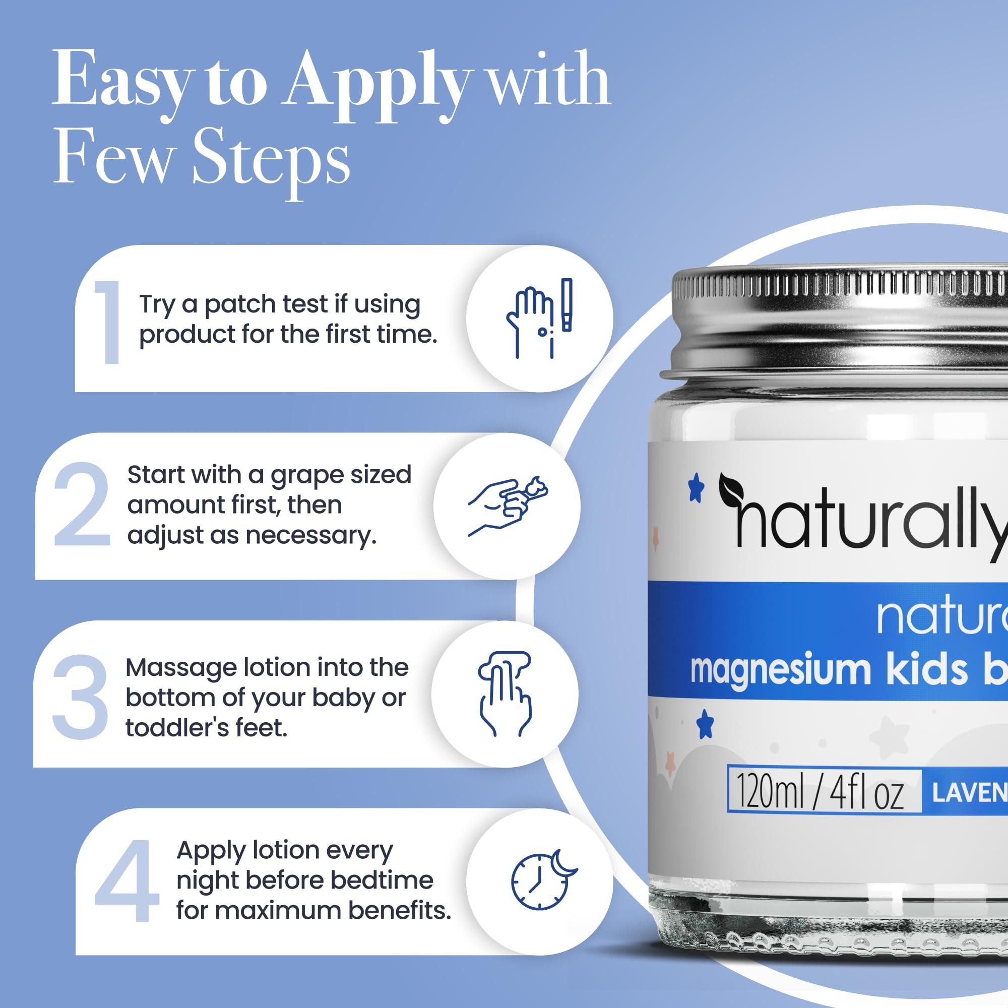 NaturallyMum Kids Magnesium Bedtime Lotion for Better Sleep | All-Natural Sleeping Aid for Children | Alternative to Melatonin | Lavender & Chamomile Essential Oil | 120ml