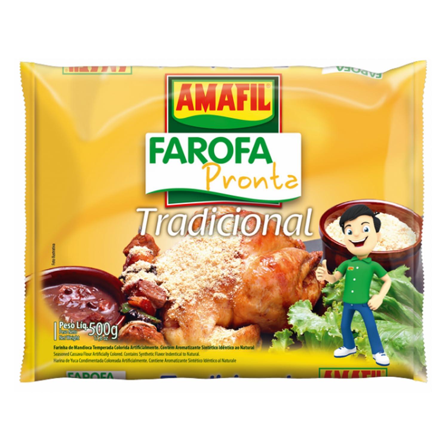 qubros Amafil Farofa Mandioca Tradicional 500g | Seasoned Cassava Crumbs Flour | Ready for Consumption | Brazilian Food (3 Pack, Traditional Cassava Farofa)
