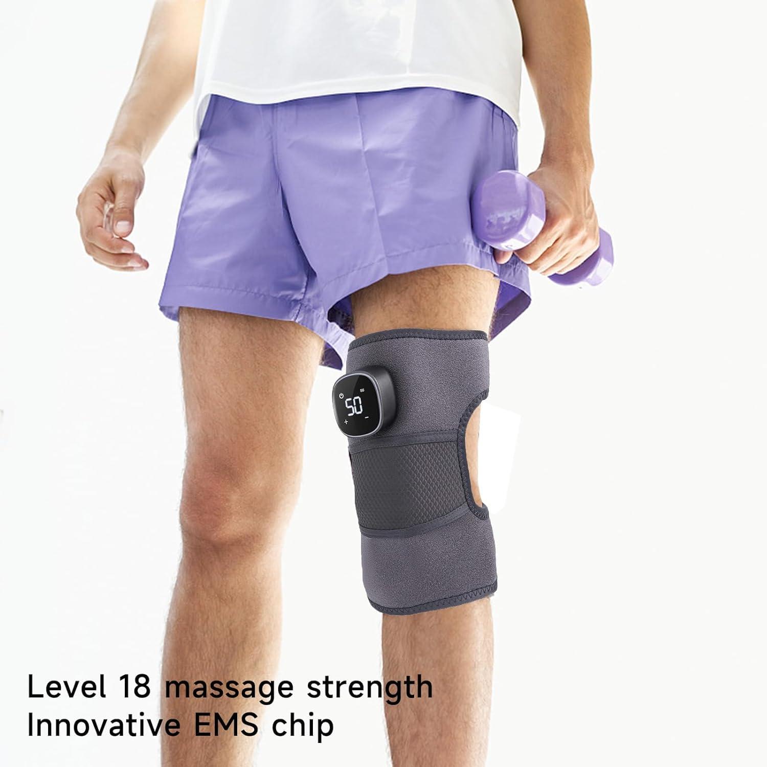 GINGER TECH Rejuvaknee Advanced Knee Relief Heat and Vibration Device, 3 Vibration Modes 5 Heating Setting Cordless Heated Knee Massager with LED Display, Improved Circulation & Massage for Knee Relief