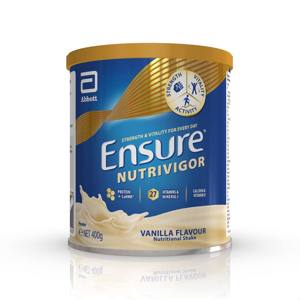 Ensure Ensure NutriVigor Nutritional Shake | 400g | Vanilla Flavour |Support Strength, Energy and Immunity | Food supplement with Protein, 27 Vitamins and Minerals | With Vitamin D, Vitamin C and Vitamin B