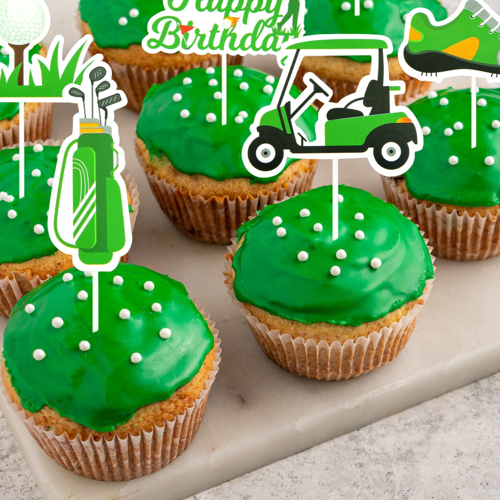Boerni Golf Cupcake Topper, Outdoor Sport Cupcake Topper, Golf Cart Golf Course Golf Bag Golf Clubs Golf Tee Cupcake Toppers(24pcs)