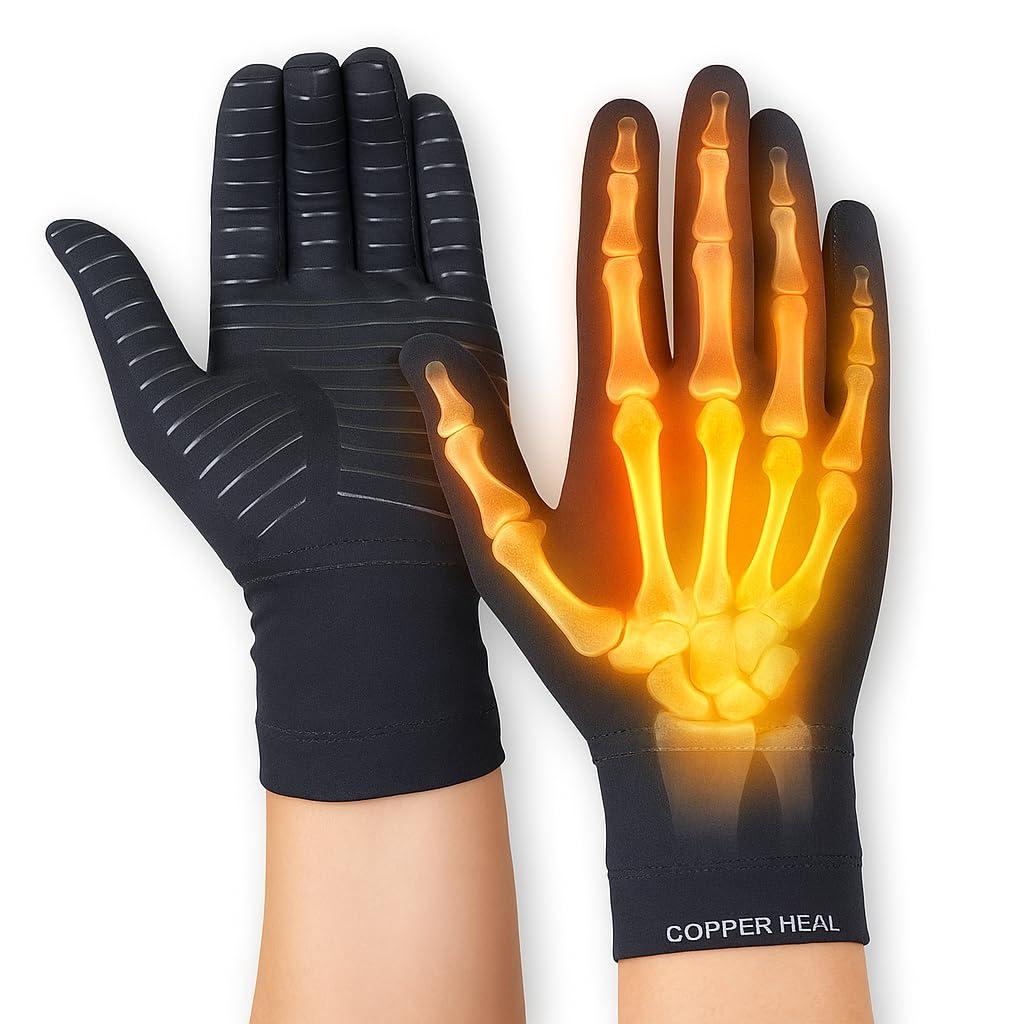 COPPER HEAL COPPER HEAL Arthritis Gloves Women & Men Pair - Highest Copper Infused Full hand Compression Gloves Hand Warmers Wrist Supports Rheumatoid Arthritis Pain Relief carpal tunnel wrist splint glove golf
