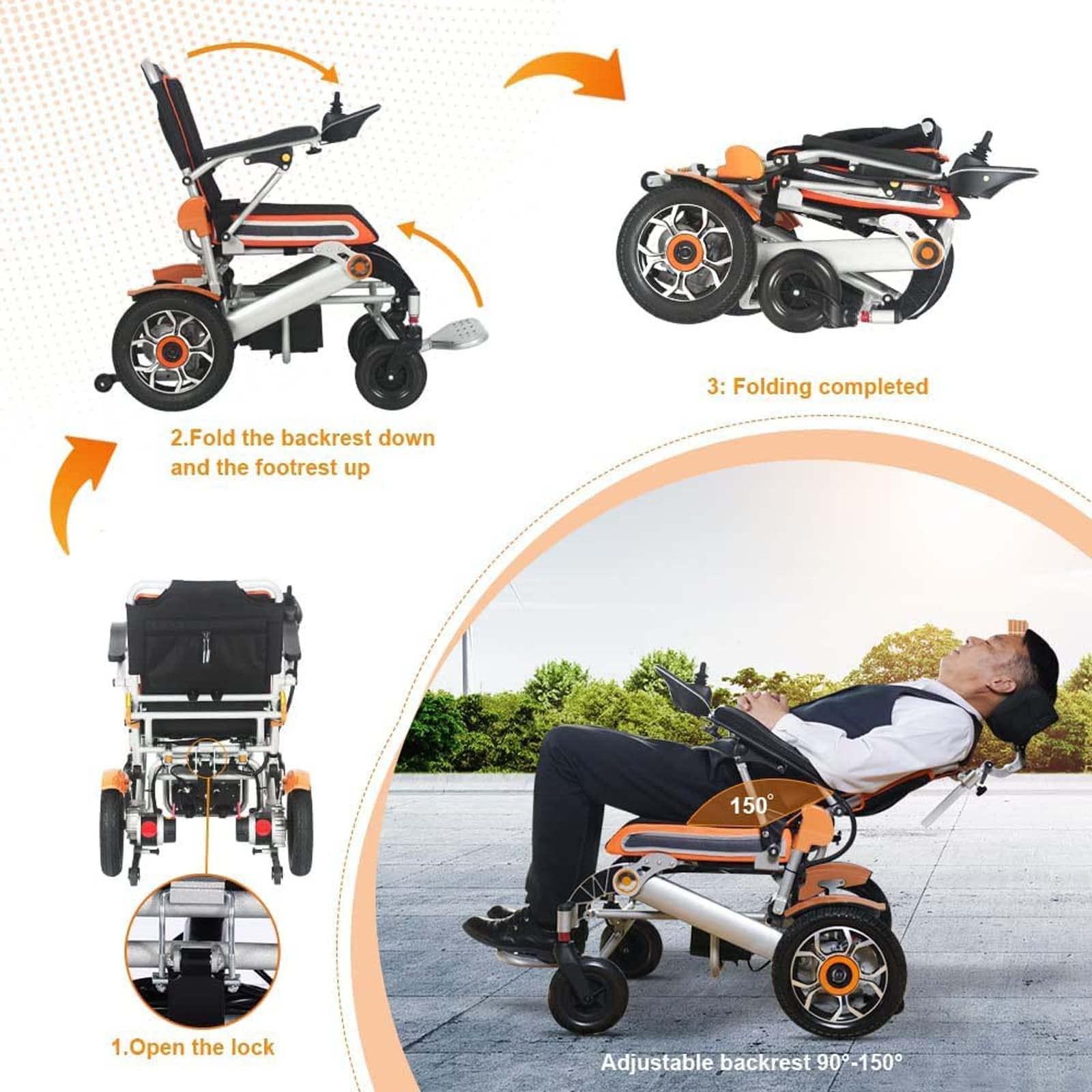 CUIOT Electric Wheelchair, 2023 New Lightweight Intelligent Foldable Electric Wheelchairs for Adults, Portable Folding Air Travel Safety Powered Wheelchair, Durable Powered Mobility Scooters,Orange