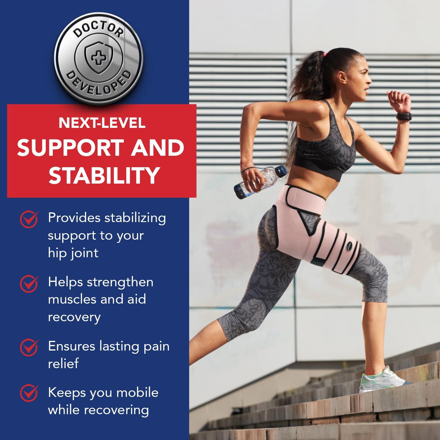 Dr. Arthritis Dr. Arthritis Doctor Developed Strengthening & Stabilizing Hip Brace for Men & Women- Hip Brace for Sciatica Pain Relief - Compression Wrap- Hip Support Brace - With Handbook (L/XL, Pink)