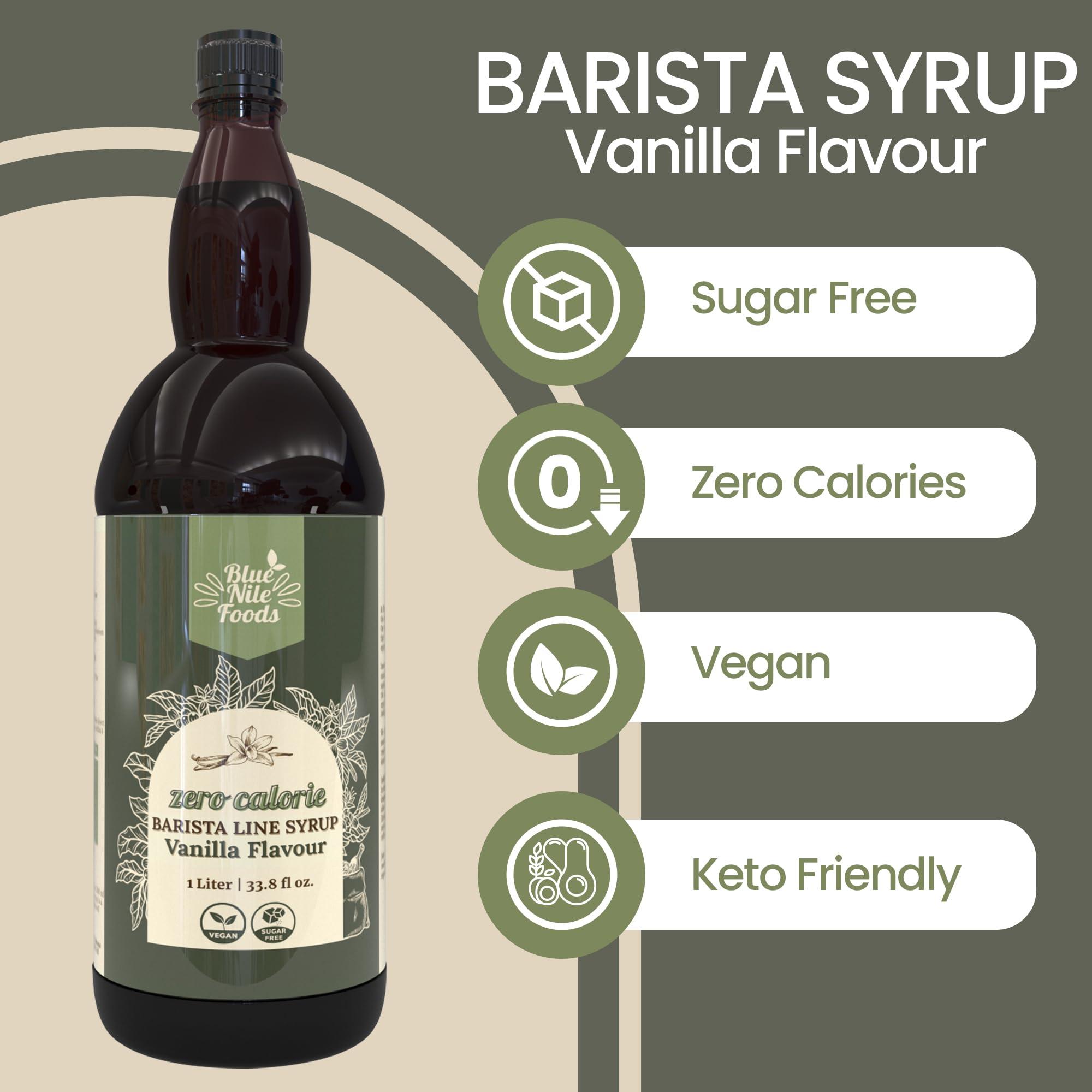 Blue Nile Foods Blue Nile Foods Barista Vanilla Coffee Syrup, Calorie/Sugar Free Syrup, Keto Friendly Vanilla Syrup, Sugar Free Coffee Syrups for Coffee Drinks - Hot/Iced, 1L