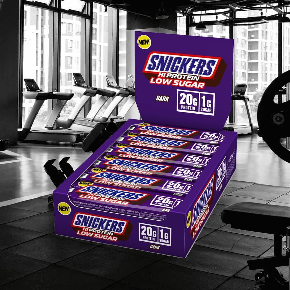 Snickers Snickers HI Protein, Low Sugar Bars, Only 1g of Sugar per bar - Dark Chocolate, 12 x 57g Box, 20g Protein