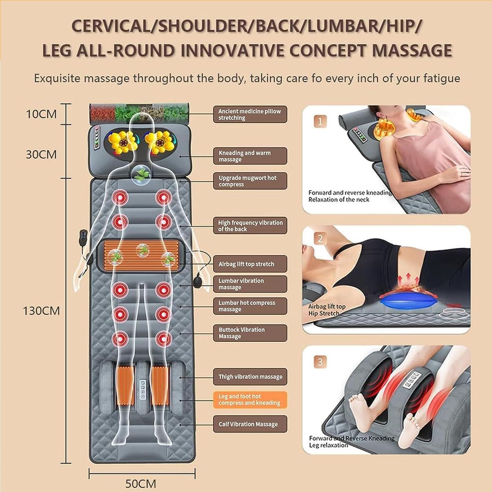 FreshCart Basics Massage Chair Back Pad,Massage Mat Full Body Back Massagers with Heat 20 Heads Vibrating Massage Mattress Pad, Electric Heated for Back Lumbar Leg Relief