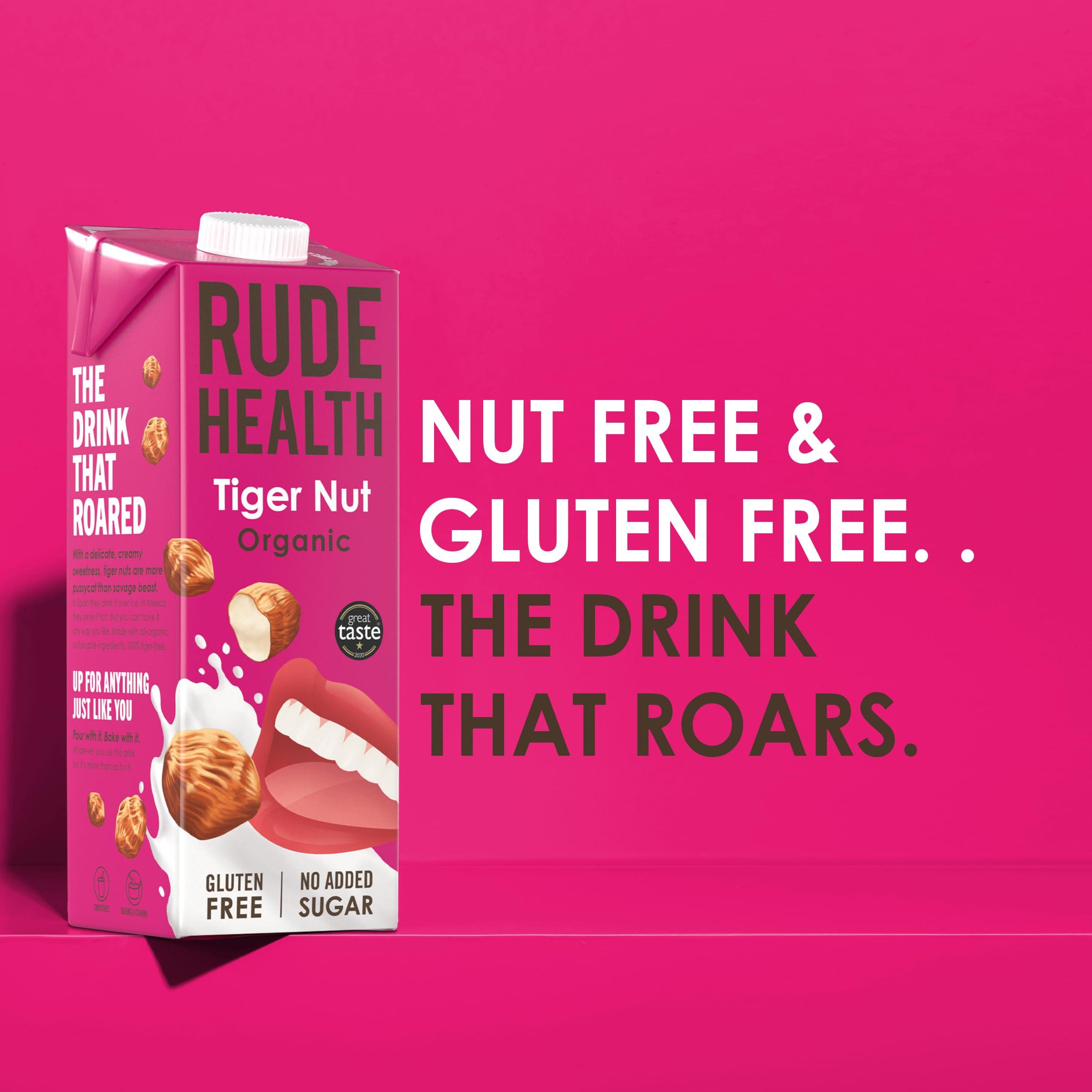 Rude Health Rude Health 6 x 1 Litre Organic Tiger Nut Dairy-Alt Milk, 100% Natural Organic Drink, Lactose Free, Dairy Free & Gluten-Free, Unsweetened, Award-Winning, Healthy & Vegan, 100% Recyclable Pack