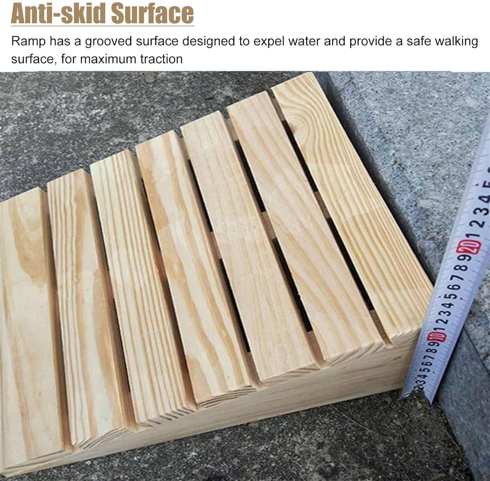 FreshCart Basics Solid Wood Threshold Ramp for Doorways Non Slip Entry Ramp for Seniors and Toddlers Mobility Ramp for Wheelchairs Bikes and Scooters 90x60x25cm