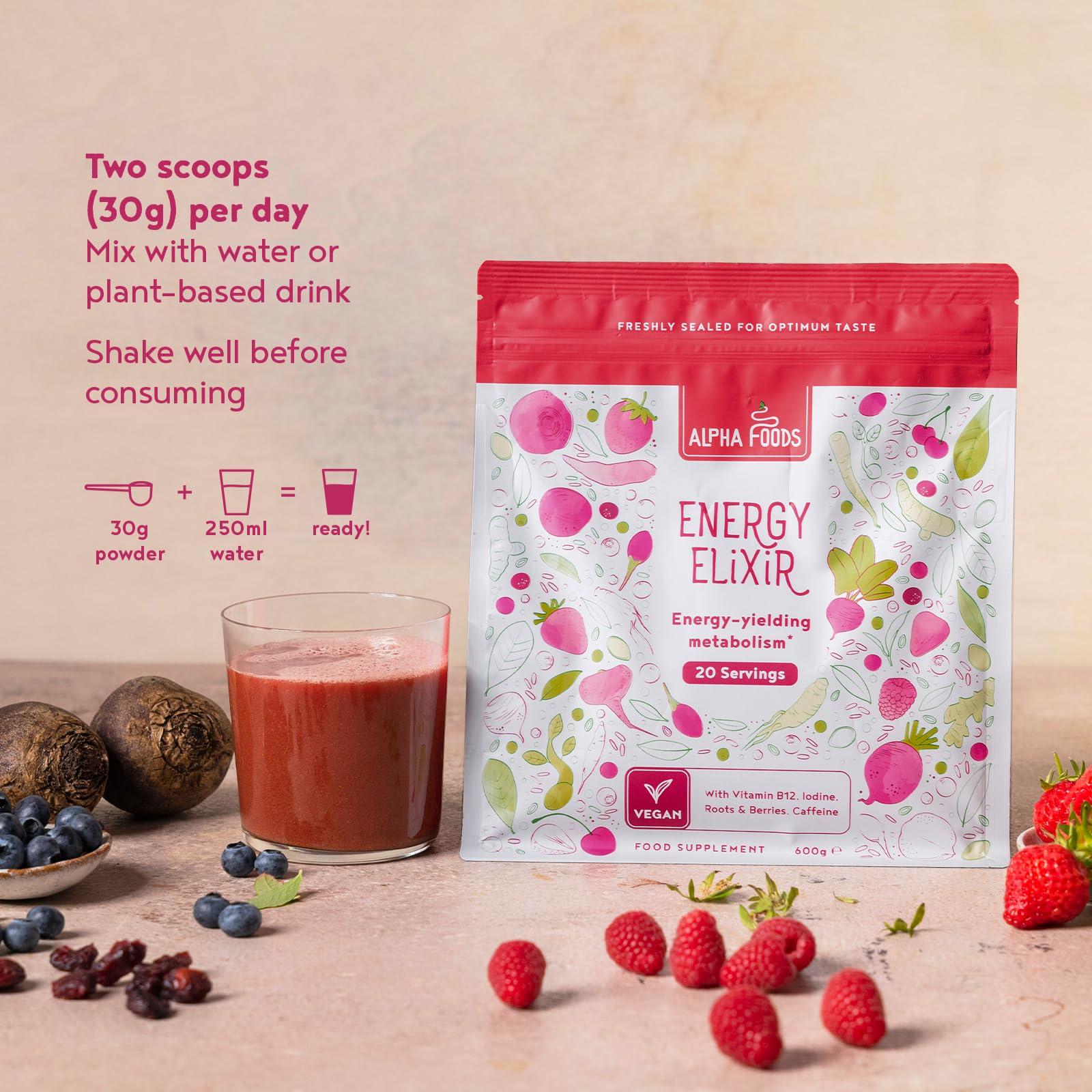 Alpha Foods Super Berry Energy Powder 600g | Vegan Superfood Blend | Smoothie Drink Mix for Shakes | Supports Energy, Immunity & Metabolism | with Acai, Goji, Maca, Turmeric, Guarana & Vitamin B12 | Alpha Foods