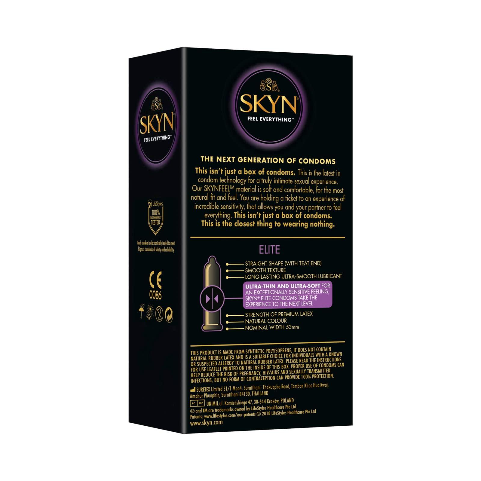 SKYN SKYN Selection Pack: 50 Original & Elite Condoms - Skynfeel Latex-Free, Regular Size, Ultra-Thin - 10 Original, 10 Intense Feel, 10 Extra Lube