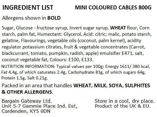 Bargain Gateway BG Quality Pick & Mix Sweets - Choose Your Own Favourites Single Sweet Pouch 800g (Mini Coloured Cables)