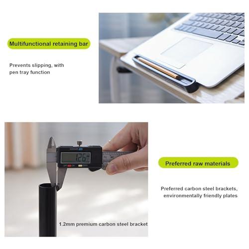 FreshCart Basics Adjustable Overbed Table with Wheels Rolling Bed Table for King Size Bed Frame Mobile Desk with Adjustable Height and Length for Home Use