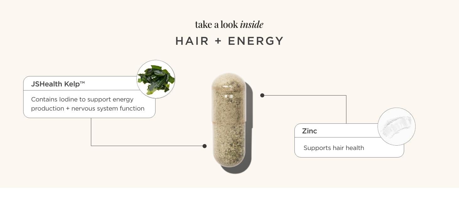 JSHealth JSHealth Vitamins Hair and Energy Formula Hair Growth Vitamins | Hair Vitamins for Women and Men | Zinc and Iodine Hair Supplements for Hair Growth | Hair Loss Supplements | (30 Capsules)