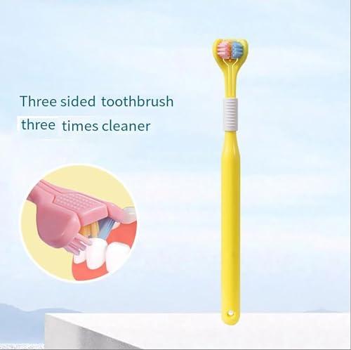 Gienslru Sensory Joy Toothbrush, 3 Sided Toothbrush, Three Sided Soft Hair Tooth Toothbrush, Soft Bristles V Shaped Toothbrush, Clean Every Tooth to Completely Cover The Toothbrush (Yellow (Child))