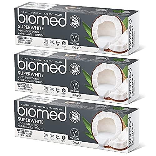 BIOMED Biomed Superwhite Natural Coconut Toothpaste, Tropical Flavour - 100 g (Pack of 3) & Calcimax Natural Toothpaste with Calcium for Enamel Restoration and Cavity Protection, Mint - 100 g (Pack of 1)