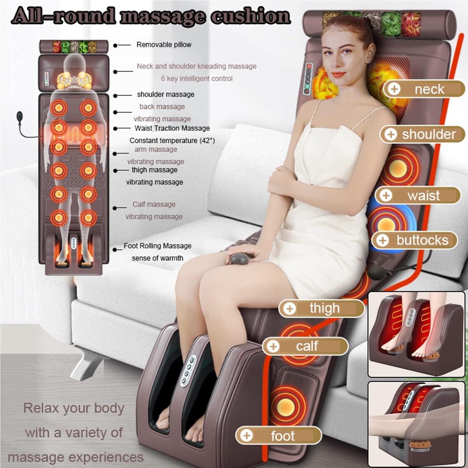 Generic Full Body Massage Mat with Heat, Massage Mattress Chair Pad with 10 Vibrating Motors, Neck Shiatsu Massage and Roller Massage for Foot Lower Back Neck Leg Shoulder Hip Heating Pad