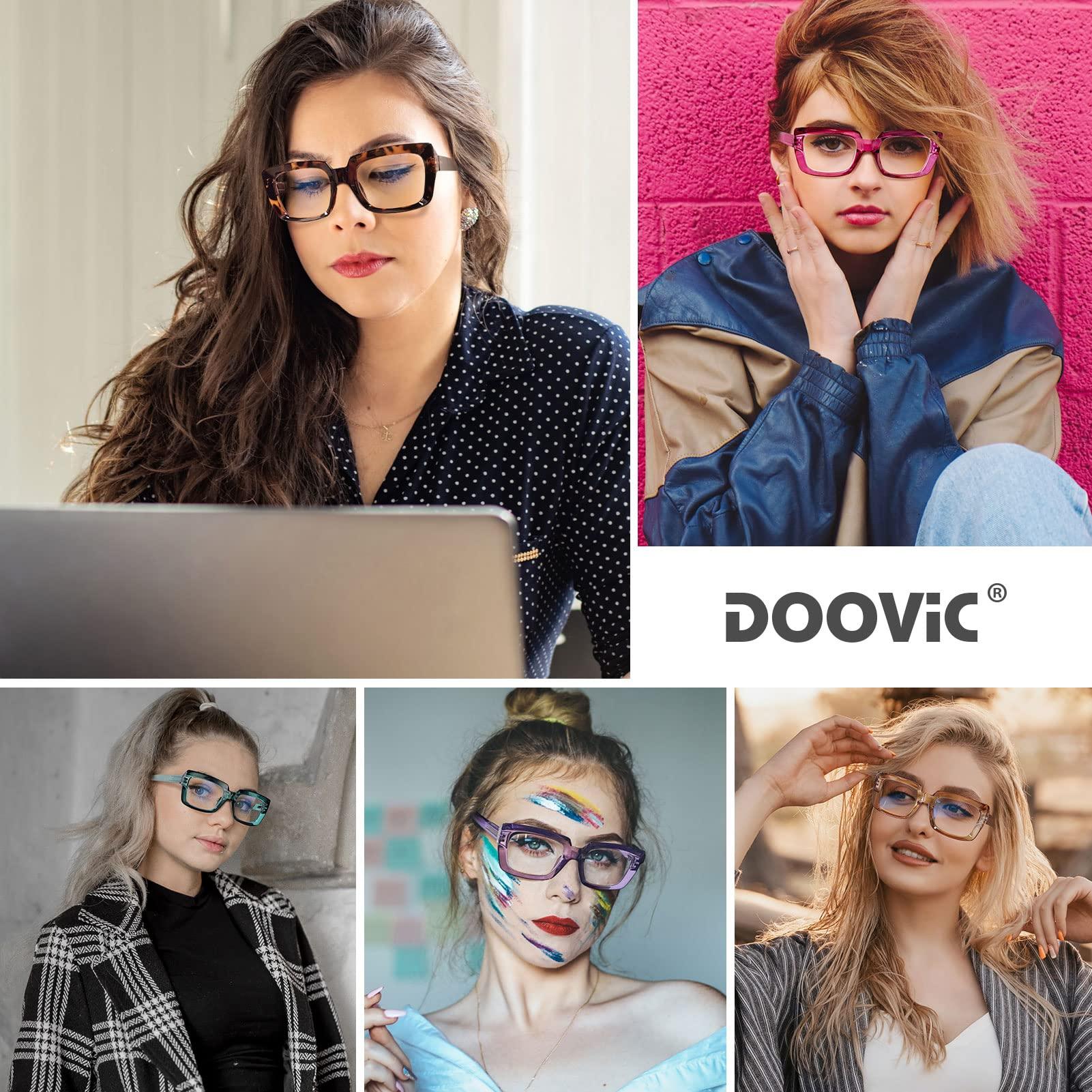 DOOViC DOOViC Reading Glasses 1.75 - Blue Light Blocking Computer Readers Glasses Oversize Frame for Women (Champagne,Rectangular)