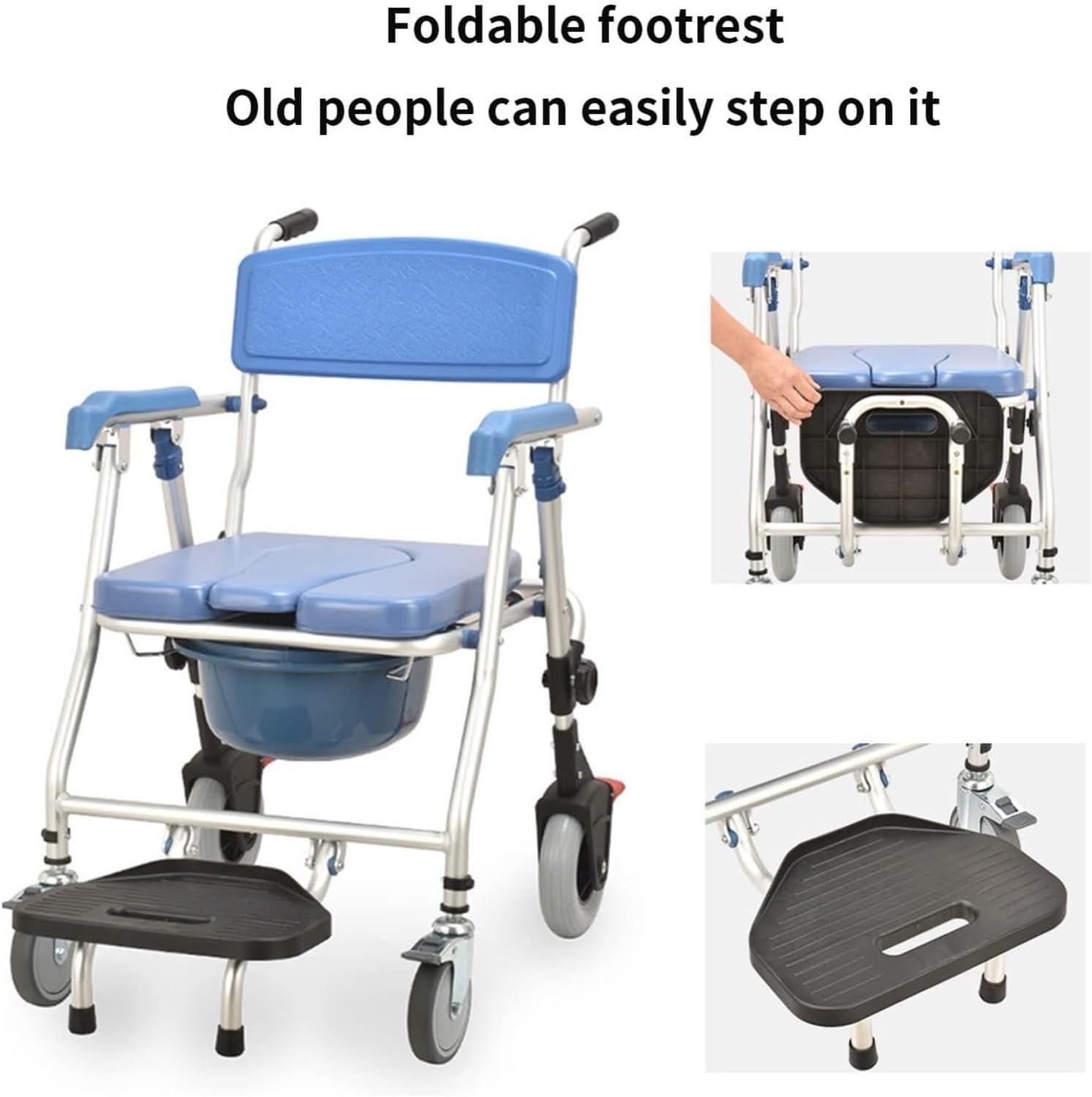 DaoGeSir Rolling Shower Chair with Wheels, Waterproof Wheelchair, Rolling Commode Chair Bedside Commode with Padded Arms, Back and Seat Shower Bath Aid Chair for Elder, Disabled People