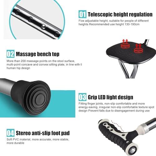 FreshCart Basics Folding Lightweight Tripod Walking Stick with Adjustable Height Seat for Elderly Portable Travel Hiking Chair for Fishing and Leisure Activities in the Park