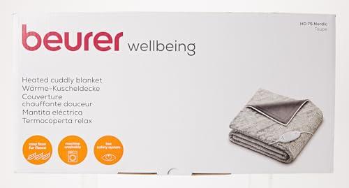 Beurer Beurer HD 75 Nordic Electric Blanket, Cuddly Heat Blanket in Fur Look, 6 Temperature Levels, Machine Washable, with Automatic Shut-Off, Beige/Brown, 180 x 130 cm