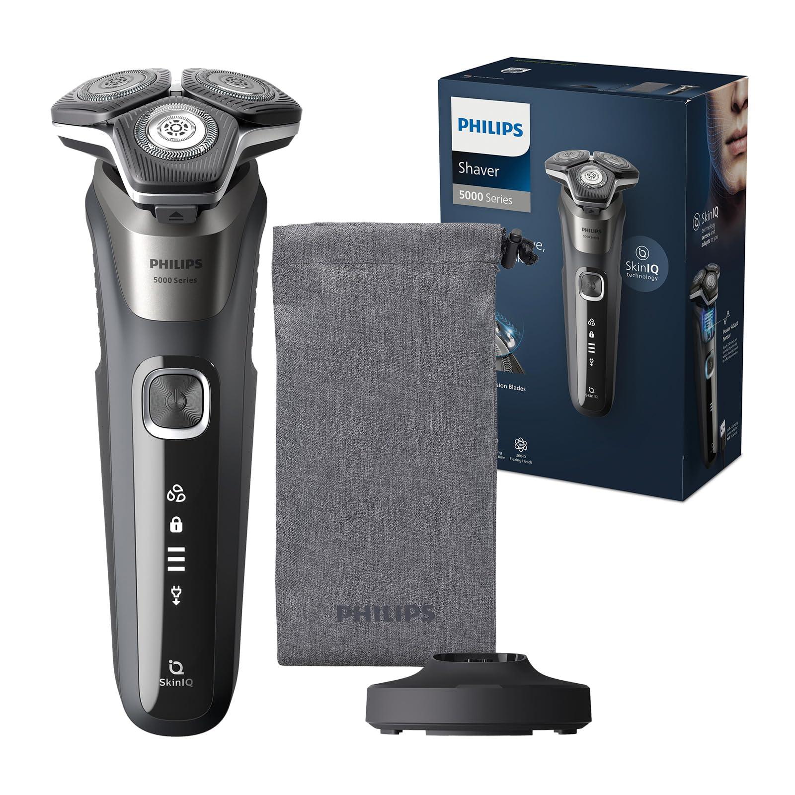 PHILIPS Philips Shaver Series 5000 - Wet & Dry Electric Shaver in Carbon Grey with 1 x Integrated Pop-up Trimmer, Soft Pouch, Protective Cap and Charging Stand (Model S5887/13)