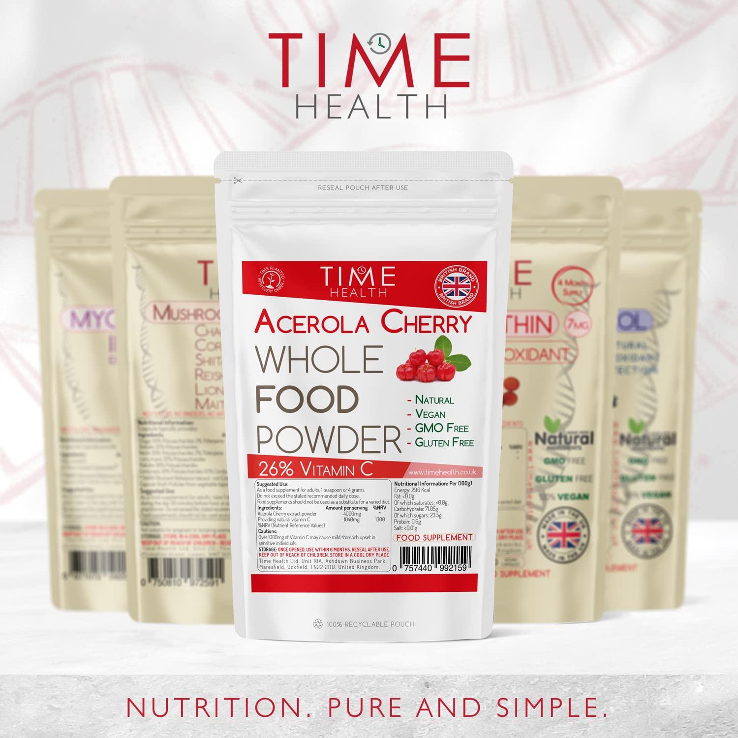 Time Health Acerola Cherry Spray Dried Juice Powder - Natural & Wholefood VIT C - 100g 250g 500g 1kg (250g Powder Pouch)